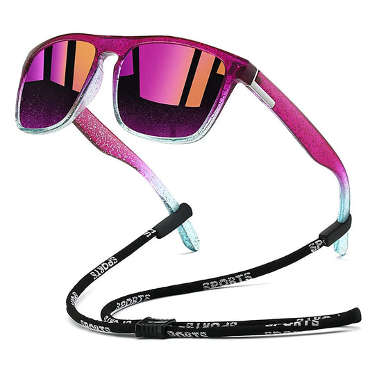 Sunglasses with Chain for Men and Women, Classic Square, Driving, Fishing, Colorful, Lightweight, Outdoor Safety Goggles