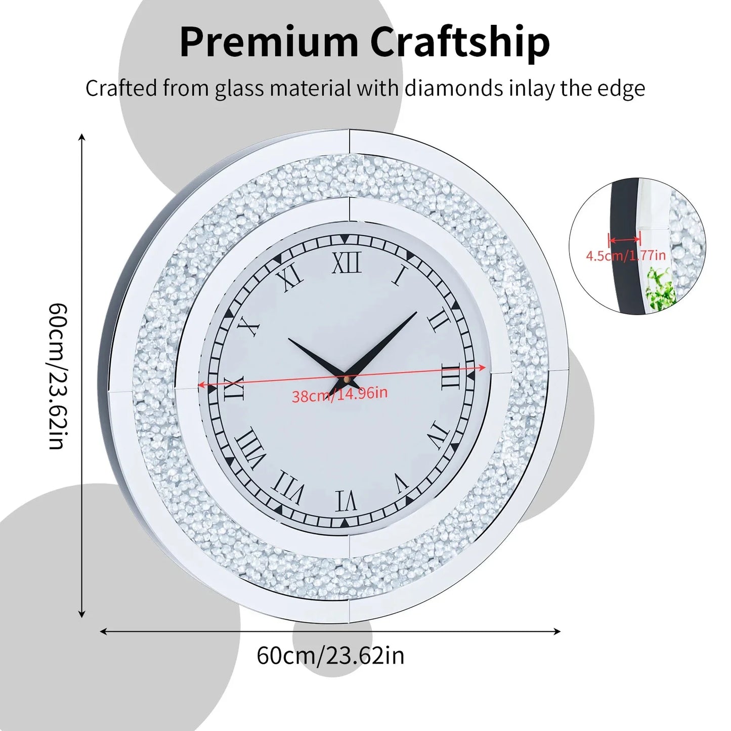 Sparkle & Twinkle Shining Mirrored Luxurious Home Modern Wall Clock 23" or 31"