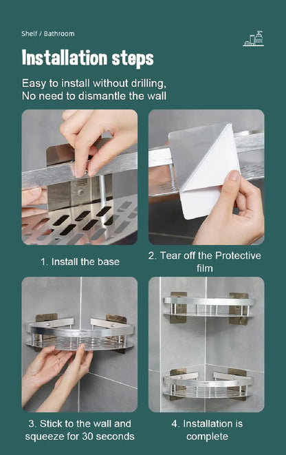 Bathroom Shelves Wall Mounted Non perforated Bathroom Shelf Shower  Storage Shelf  Kitchen Organizer  Bathroom Corner Shelf