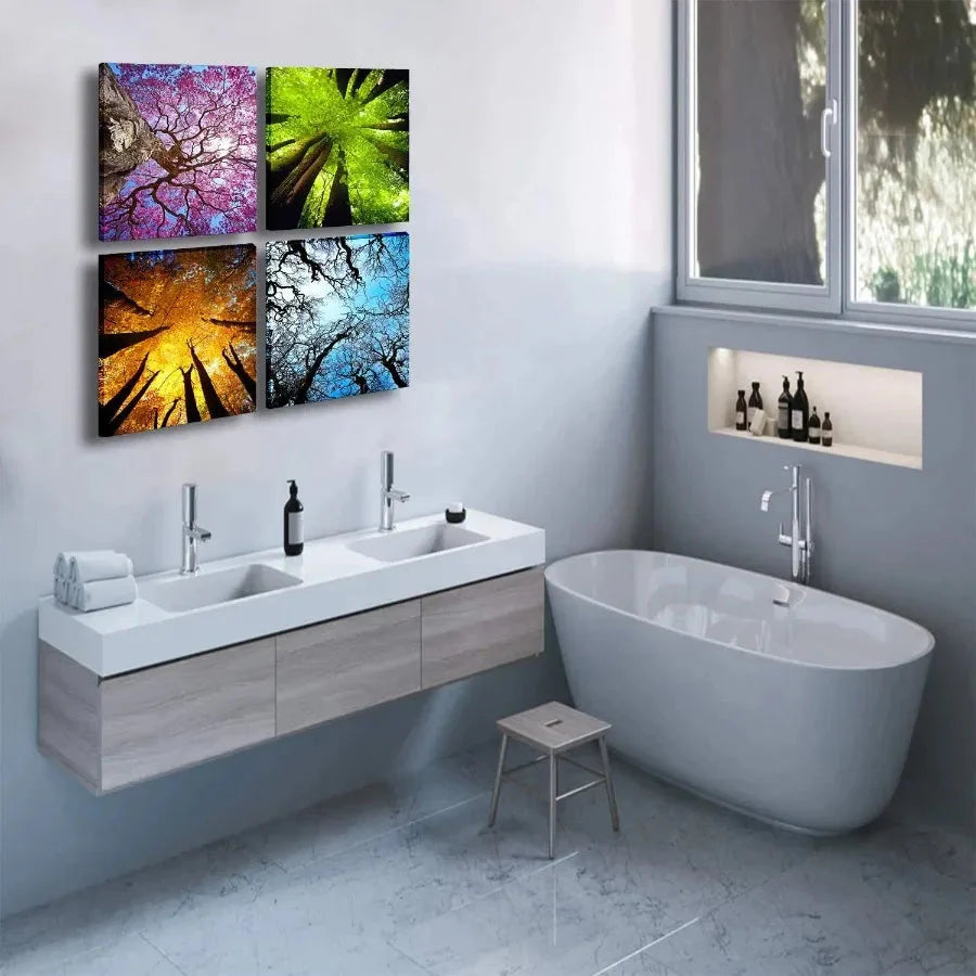 4 Panels Canvas Wall Art Spring Summer Autumn Winter Four Seasons Landscape Tree Painting Prints Modern Giclee Artwork Stretche