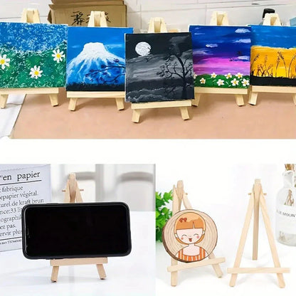 1 set of painting kit, 1 drawing board, 1 easel, 2 pens, 6 colors of paint, 1 palette, mini drawing board, acrylic paint