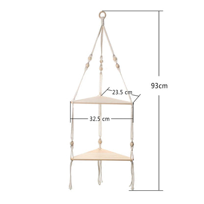 Corner Shelf Macrame Wall Hanging Wood Floating Shelves Rustic Boho Wall Shelf Decor Storage Rack for Plants Pots Photo Frames