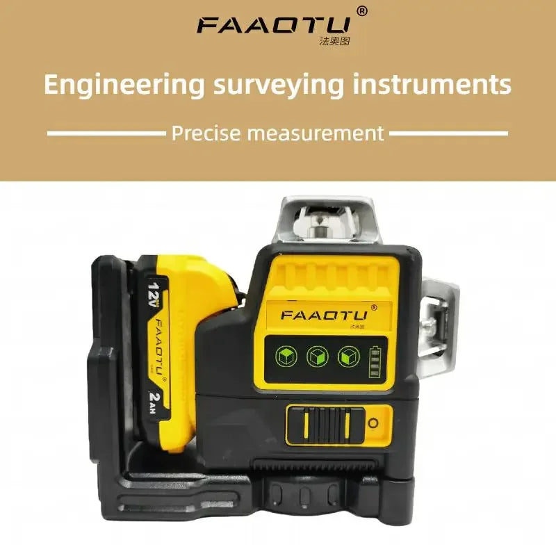 FAAOTU DW089LG 12 Lines 3 Sides 360 Degree Vertical 12V Lithium Battery Laser Level Horizontal Green Meter Outdoor