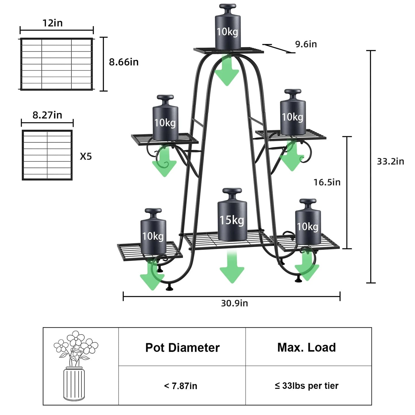 6 Tiers Metal Plant Stand Indoor Outdoor Flower Display Rack Holder