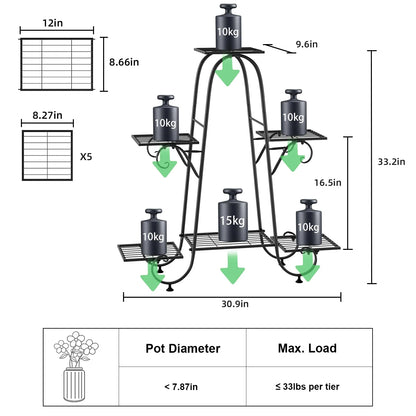 6 Tiers Metal Plant Stand Indoor Outdoor Flower Display Rack Holder