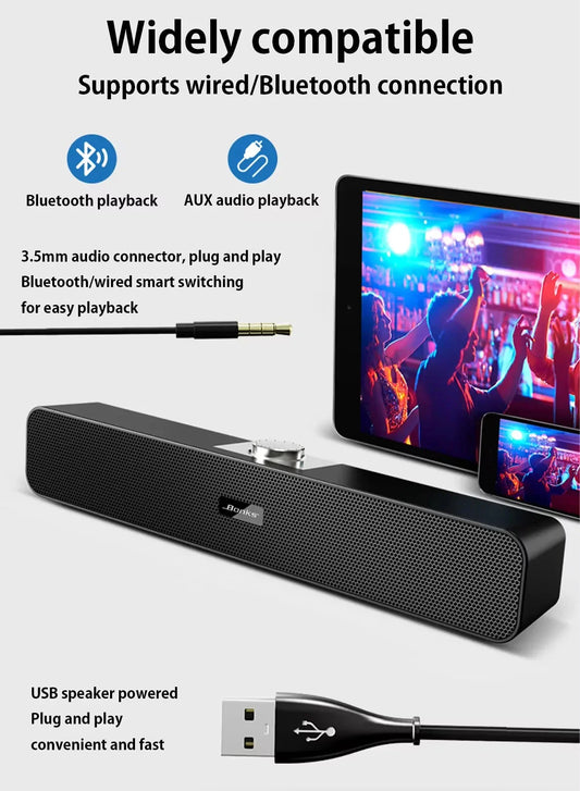 B Computer Speakers with 3.5 mm Aux, Small PC Speakers Powered by USB, USB Soundbar for Monitor，Wired USB Desktop Speaker,
