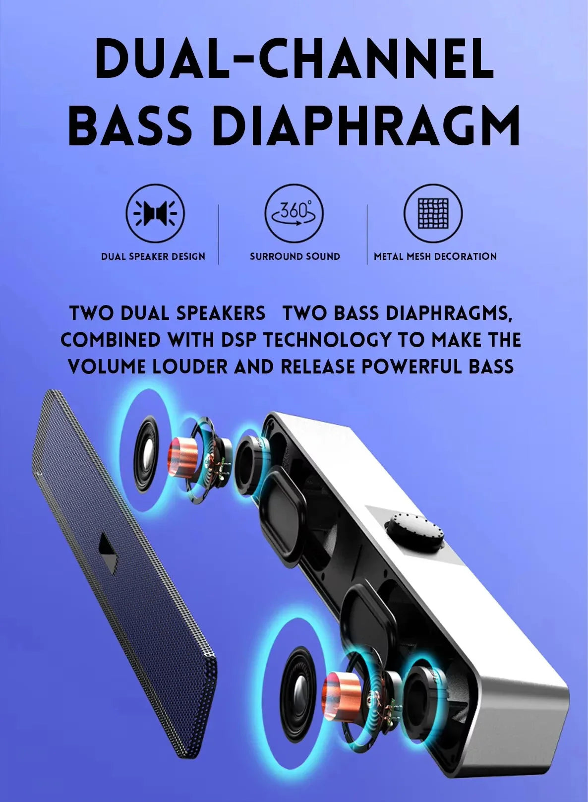 B Computer Speakers with 3.5 mm Aux, Small PC Speakers Powered by USB, USB Soundbar for Monitor，Wired USB Desktop Speaker,