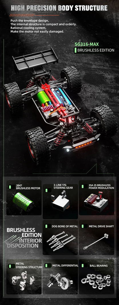 ZLL SG116 MAX 1:16 High Speed Drift Racing Car 80KM/H 4WD Off-Road Drift Remote Control Car SG316 Max Brushless Motor RC Car