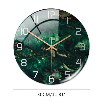 Black Gold Marble Metal Needle Modern Acrylic Round Clock 12"