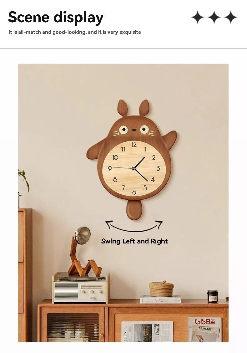 Cartoon Cat Design Wall Clock Wooden Sway Hanging Clock Decorative Painting For Restaurant Home Decor Gift