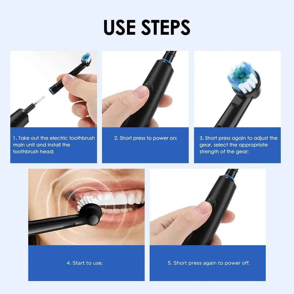 Sonic Electric Toothbrush Rechargeable Rotary Adult Waterproof with Timer 5 Modes & 4 Replaceable Brush Heads for Teeth Cleaning