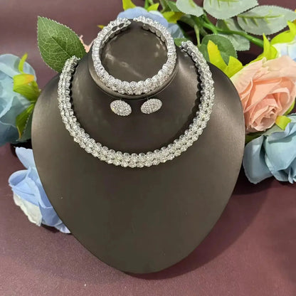 Elegant 3-Piece Crystal Jewelry Set - Rhinestone Necklace, Earrings & Bracelet