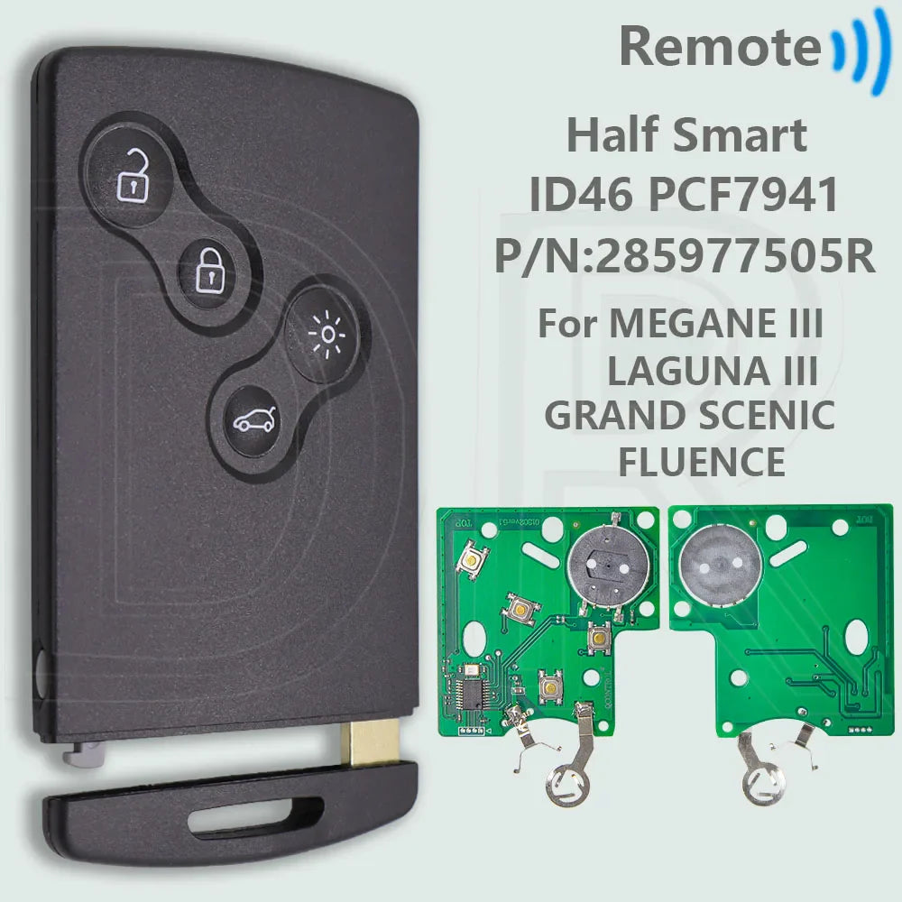 DR Half Smart/Hands Free ID46 4A PCF7953M Smart Car Remote Key For Renault Megane Laguna Grand Scenic Fluence Clio IV Captur