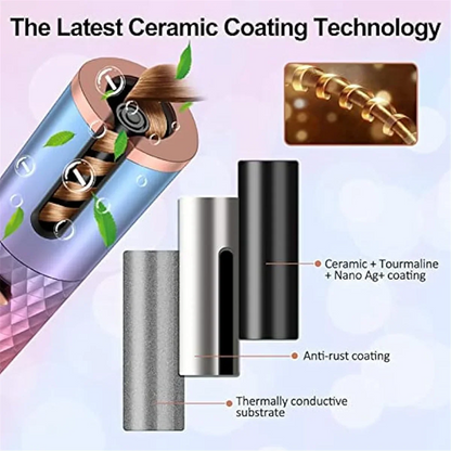 New Automatic Curling Iron, Cordless Auto Hair Curler,Portable Rotating Curling Wave Wand Styling Tool, Auto Shut Off