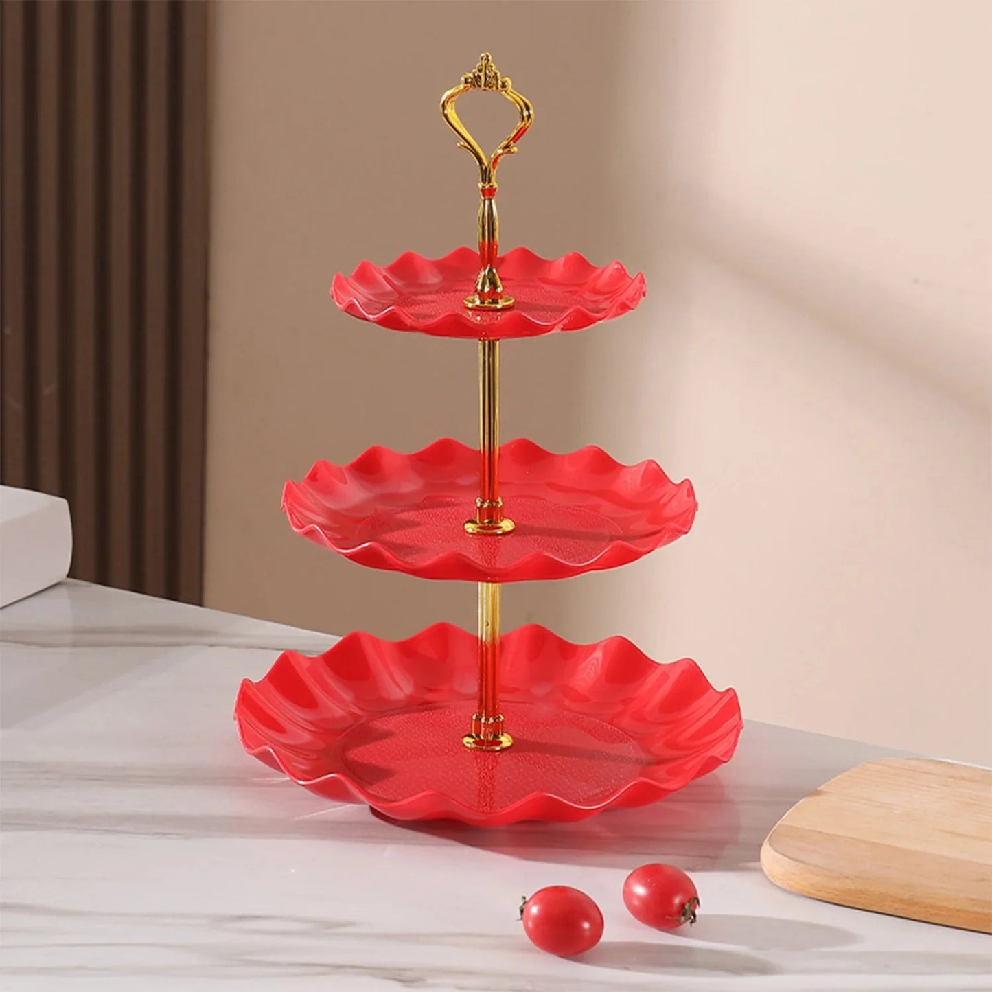 Plastic Dessert Display Table Wavy European And American Style Buffet Tea Break Cake Dessert Service Tray Fruit Plate Display