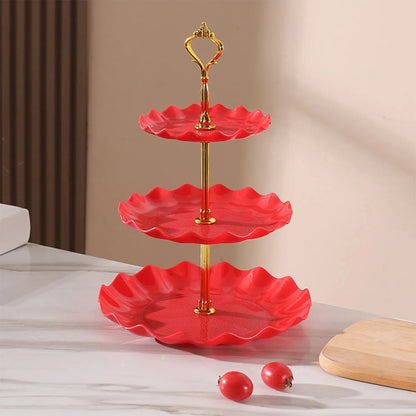 Plastic Dessert Display Table Wavy European And American Style Buffet Tea Break Cake Dessert Service Tray Fruit Plate Display