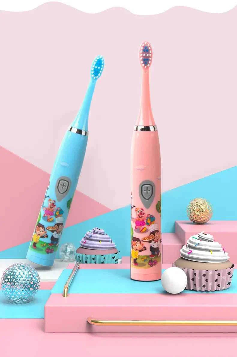 Sonic Children Electric Toothbrush Bright Cartoon With Replacement Heads Ultrasonic Rechargeable Soft Hair Brush Oral Cleaning