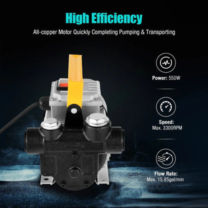 16GPM Commercial Electric Oil Pump Self Priming Transfer Fuel 60L/Min 110V 550W 30*20*20cm/ 11.8*7.9*7.9 In