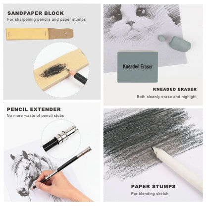 14-60 pcs Drawing Set Sketching Kit - Art Supplies,for Adults Artists with 3-Color Sketchbook,Graphite,Pastel,Charcoal Pencils