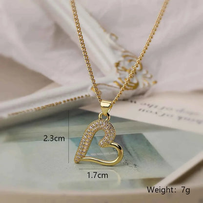 Mafisar Non-Fading Gold Color 316L Stainless Steel Party Jewelry Shiny AAA CZ Zircon Heart Pendants Necklaces For Women
