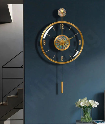 Modern Luxury Large Wall Clock With Pendulum Minimalist Decorative Art Silent Clock Nordic Living Room Bedroom Office Wall Clock