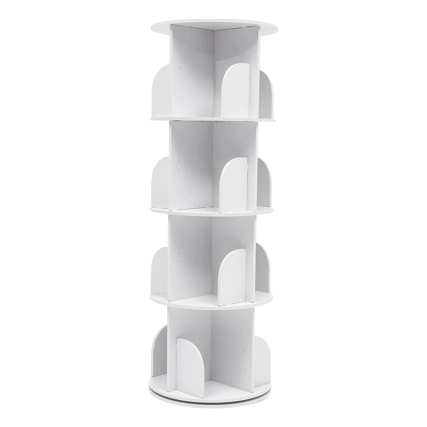 2/4-Tier Wooden Rotatable Bookshelf - 360°Display Floor Standing Storage Rack, White Multifunctional Bookshelf Organizer