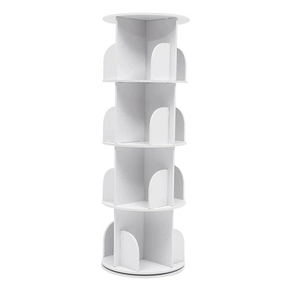 2/4-Tier Wooden Rotatable Bookshelf - 360°Display Floor Standing Storage Rack, White Multifunctional Bookshelf Organizer
