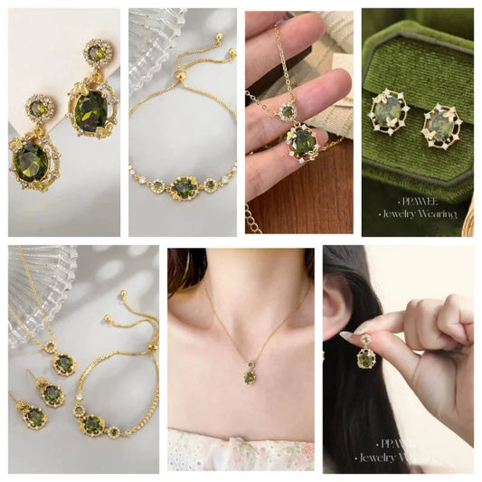 The three-piece set of gold-plated necklace, earrings and bracelet is an elegant wedding and party accessory for women.