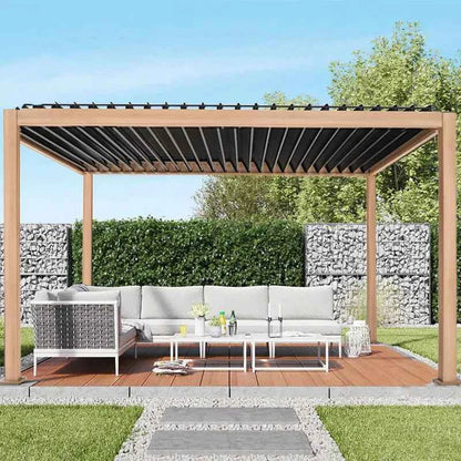 Bioclimatic Motorized Aluminum Pergola - Adjustable Louvered Roof Garden Gazebo