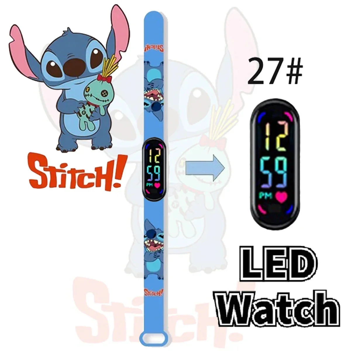 Disney Stitch Digital Kids' Watches Anime Figures LED Luminous Watch Touch Waterproof Electronic Sports Watch Kids Birthday Gift