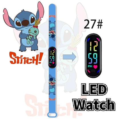 Disney Stitch Digital Kids' Watches Anime Figures LED Luminous Watch Touch Waterproof Electronic Sports Watch Kids Birthday Gift