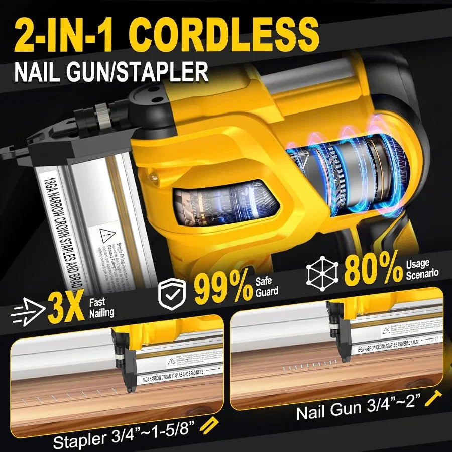 SILVEL 18 Gauge Cordless Brad Nailer 2 in 1 Cordless Nail Gun/Electric Stapler with Dual 4.0Ah Batteries Fast Charging Technolo