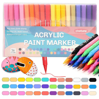 36 Colors Pastel Acrylic Paint Pens  Brush Markers for Wood Canvas Stone Rock Painting Glass Ceramic Fabric Metal Art Supplies