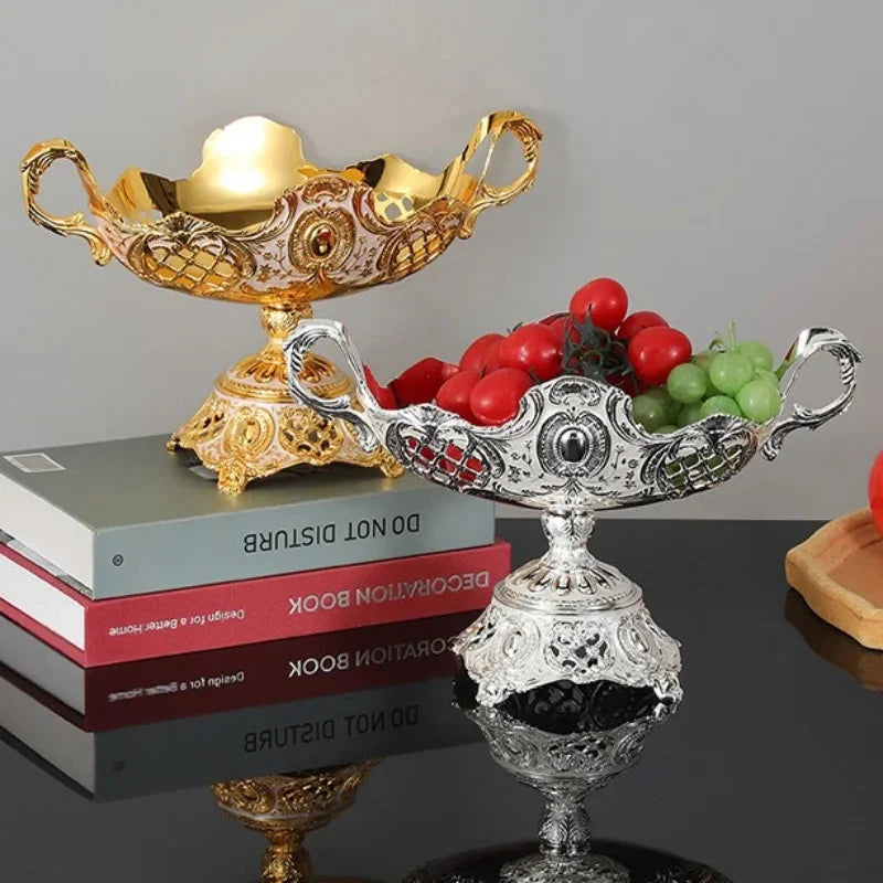 European Fruit Plate,Alloy Household Hollowed-Out Shape Tall Feet Plate,Portable Gold Snack Disc,Candy Plate Wedding Decoration