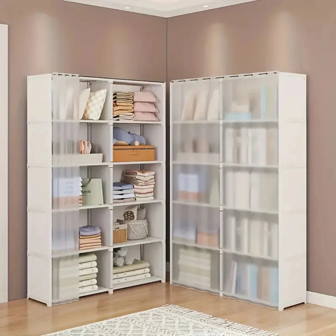 6 Layers Simple Wardrobe Portable Clothes Toys Organizer Dustproof Double Row High Capacity Partition Bookshelf Bedroom Cabinet