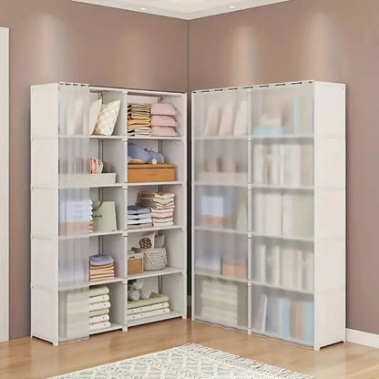 6 Layers Simple Wardrobe Portable Clothes Toys Organizer Dustproof Double Row High Capacity Partition Bookshelf Bedroom Cabinet