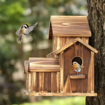 20*15cm Bird Houses For Outside Wooden Hummingbird Nest Bird Feeder Outdoor Birdhouse With 6 Rooms For Garden Courtyard Decor