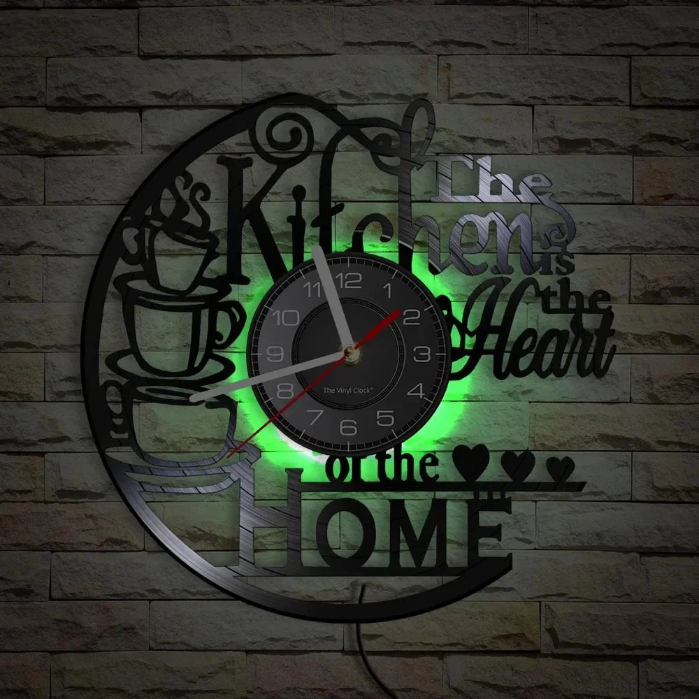 The Kitchen The Heart Of The Home Inspired Vinyl Record Clock Modern Design Vinyl Wall Watch Kitchen Decor Noiseless Timepieces