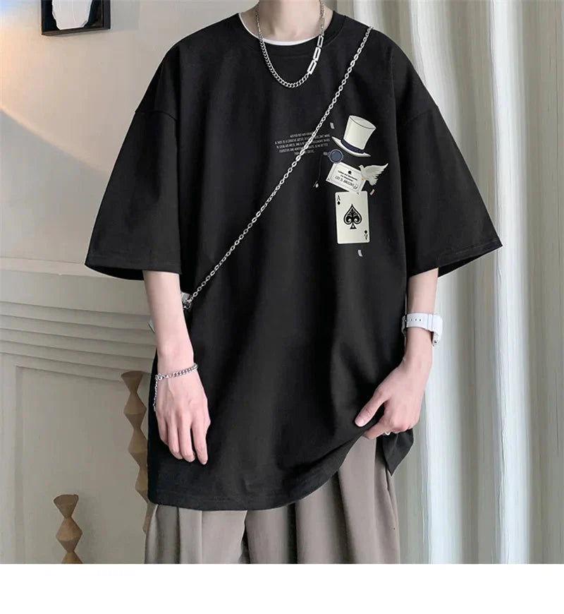 Men's Cotton T-shirts White 5XL Fashion Mens Oversized T Shirt Funny Print Summer Casual Wear Tee Shirts for Men Male Clothes