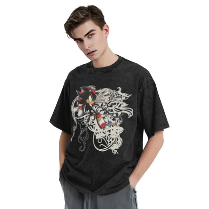 Washed T Shirts S-Shadows Cool H-Hedgehoged Hip Hop Retro T-Shirt Oversize Streetwear Printed Tops Tee Shirt for Men Women