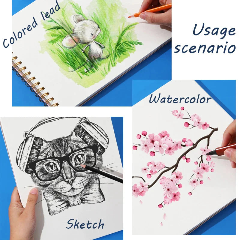 A4 Sketchbook 160 GSM 60 Sheets Drawing Paper Art Book for Artist Watercolor Oil Painting Stationery Students School Supplies
