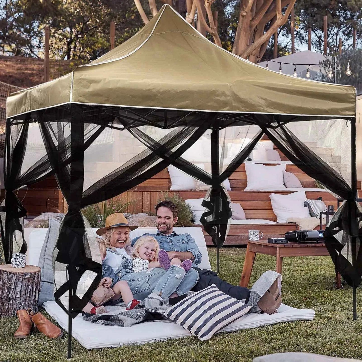 Gazebo Universal Replacement Mosquito Netting Outdoor Gazebo Canopy 4-Panel Screen Walls with Zipper (Mosquito Net Only)