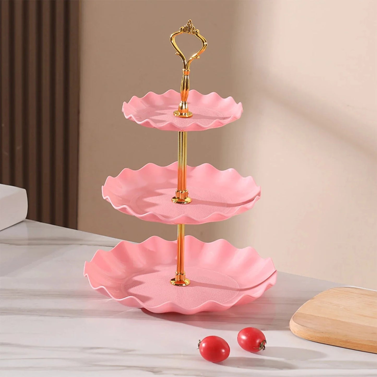Plastic Dessert Display Table Wavy European And American Style Buffet Tea Break Cake Dessert Service Tray Fruit Plate Display