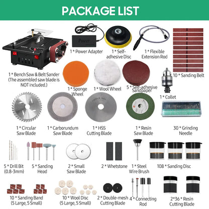 200W Circular Table Saw Mini Bench Saw and Belt Sander Variable Speed 30mm Cutting Depth for Wood Plastic Stone Metal Knife