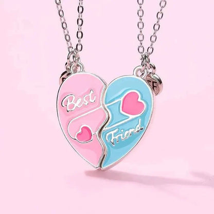 Cute Best Friends Heart Magnetic Necklace Rainbow Flower BFF Necklaces For Girls Friendship Jewelry Gifts