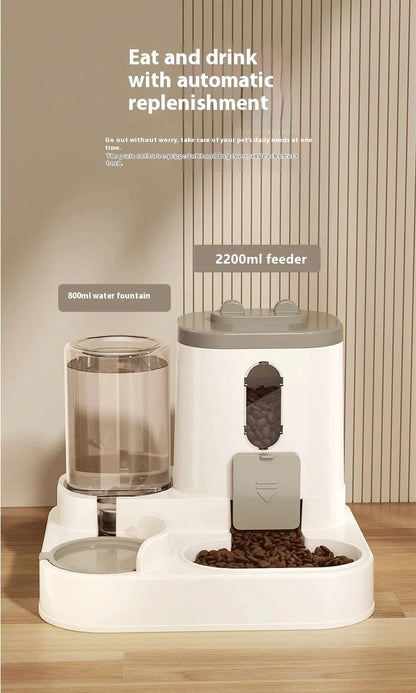 Dog & Cat Automatic Feeder & Waterer Set: Gravity Design, Leak-Proof, Spill-Proof, Anti-Slip, Easy to Clean, Built-In Food Bowl