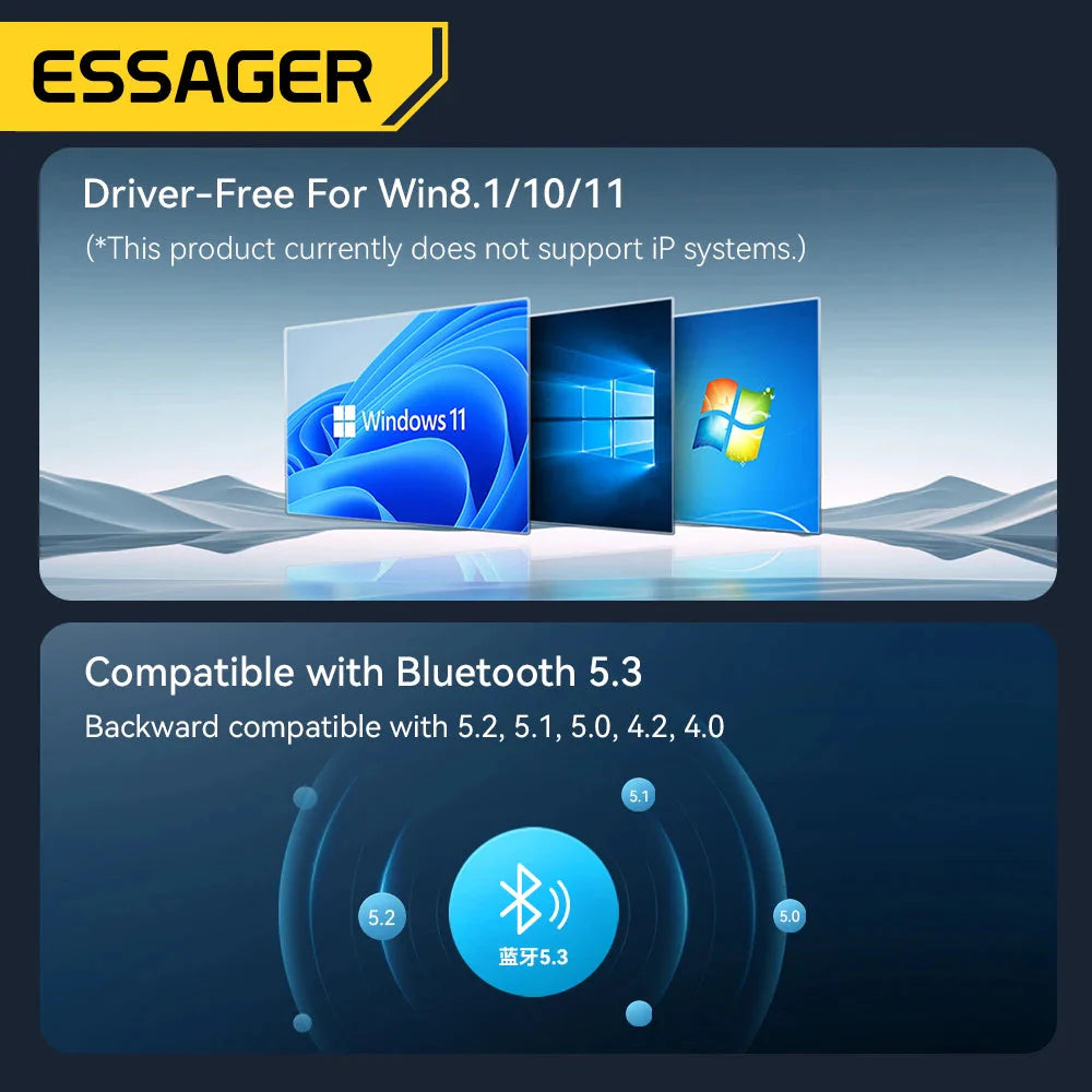 Essager USB Bluetooth 5.3 Adapter Aux Audio Receiver Transmitter For PC Speaker Laptop Wireless Mouse soundbox USB Transmitter
