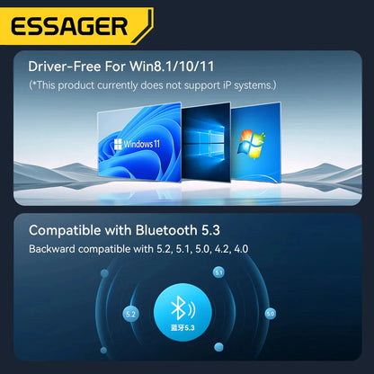 Essager USB Bluetooth 5.3 Adapter Aux Audio Receiver Transmitter For PC Speaker Laptop Wireless Mouse soundbox USB Transmitter