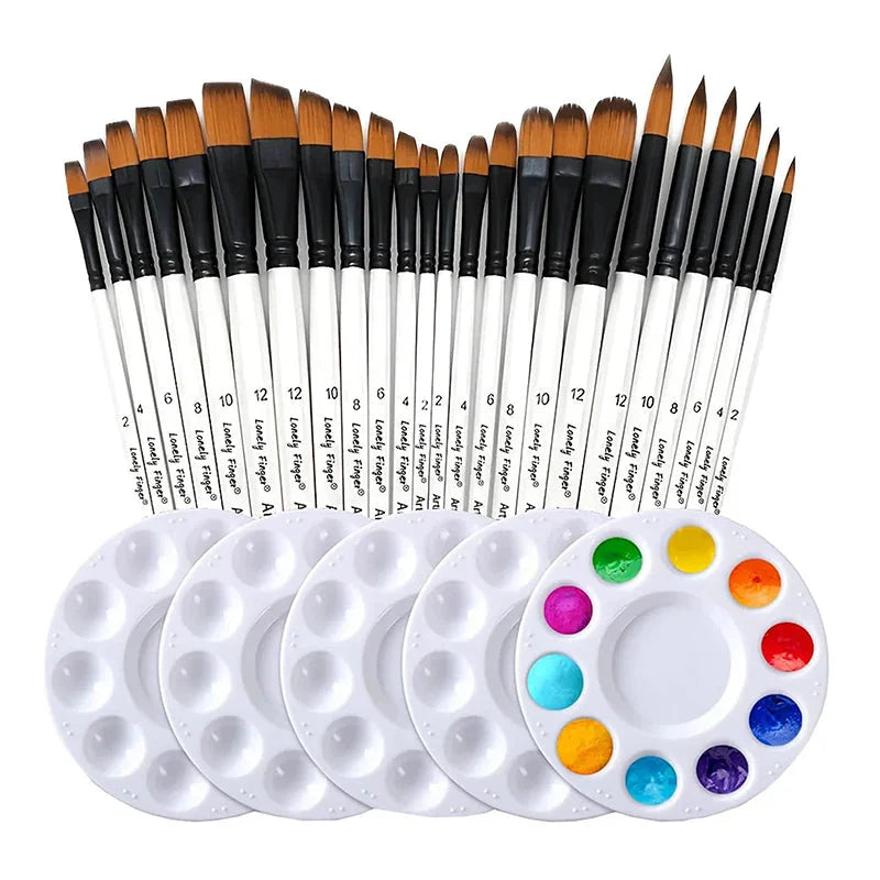 ♥24 Pcs Pearl White Art Paintbrush Set – Nylon Brushes for Oil, Acrylic & Watercolor Painting