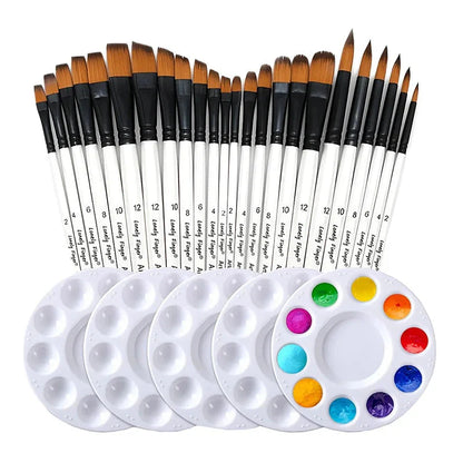 ♥24 Pcs Pearl White Art Paintbrush Set – Nylon Brushes for Oil, Acrylic & Watercolor Painting